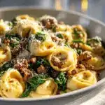 garlic butter beef and spinach tortellini - featured image