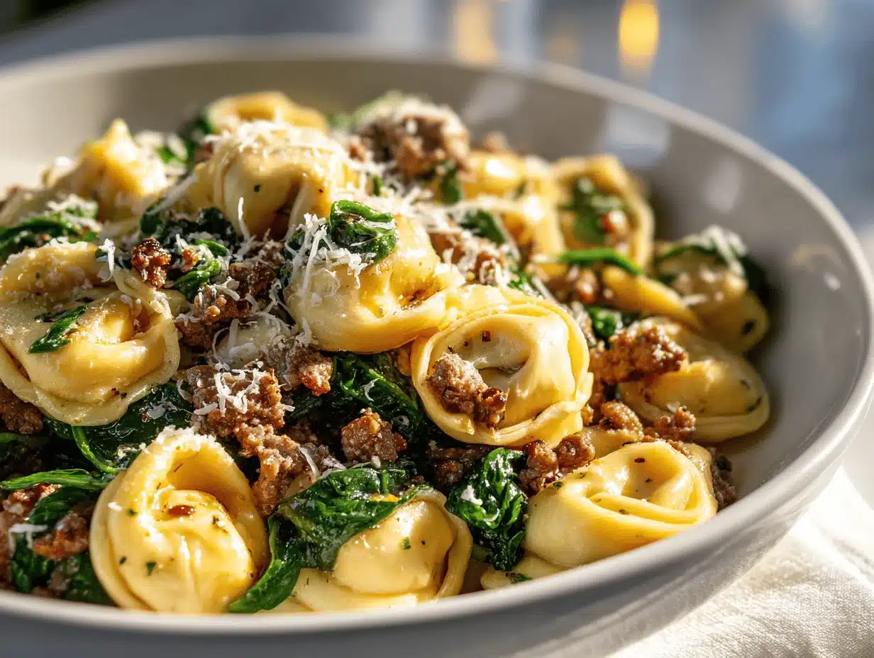 garlic butter beef and spinach tortellini - featured image