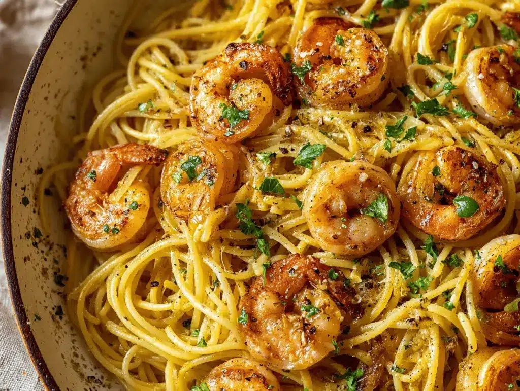garlic butter shrimp pasta - featured image