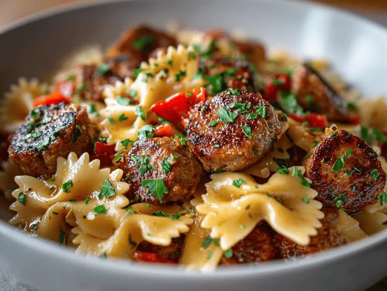 Italian Sausage Bow Tie Pasta preparation steps